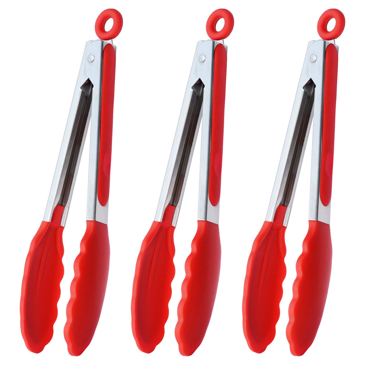 HINMAY Serving Tongs 9" Cooking Tongs with Silicone Tips, Set of 3 (Black)