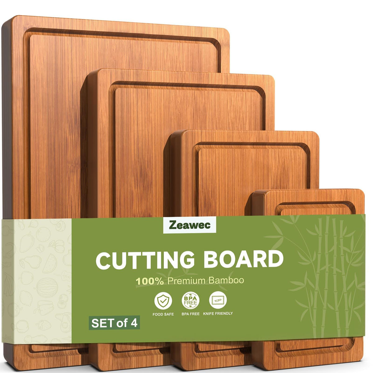 3-Piece Set Deep-Carbonized Bamboo Cutting Board for Kitchen, Natural