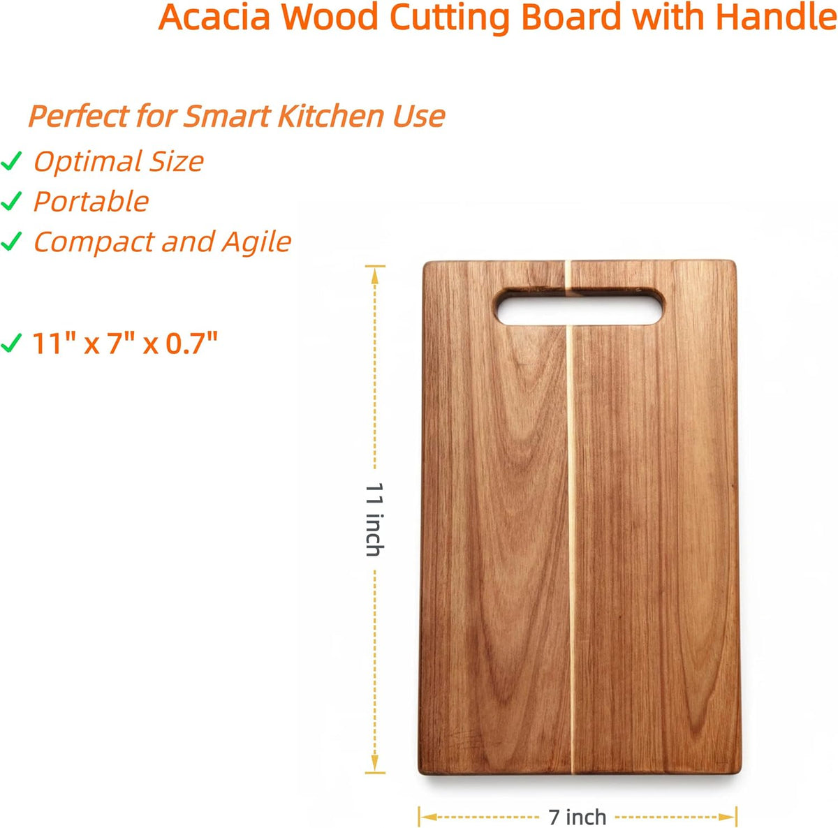 Small Acacia Wood Cutting Board with Handle, Wood Cutting Board for Kitchen