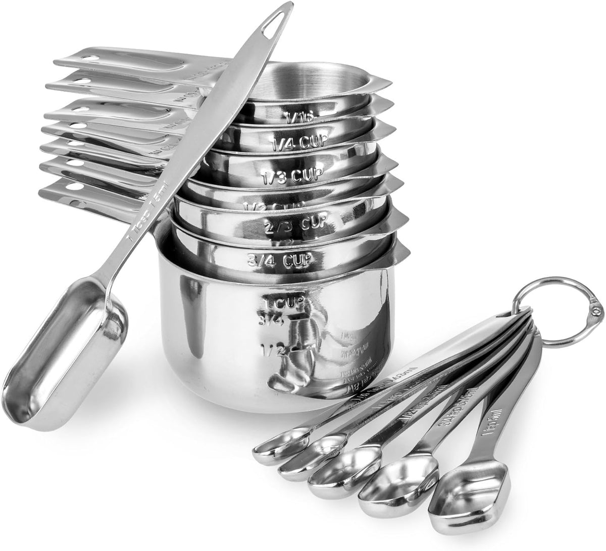 13-Piece Measuring Cups and Spoons Set, 18/8 Stainless Steel, Silver