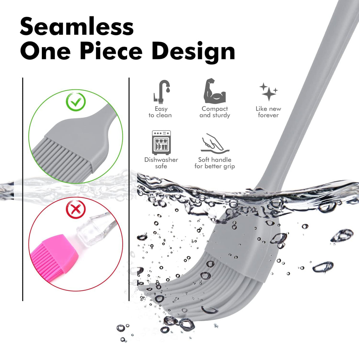 HOTEC Silicone Basting &Pastry Brushes, Grey 2