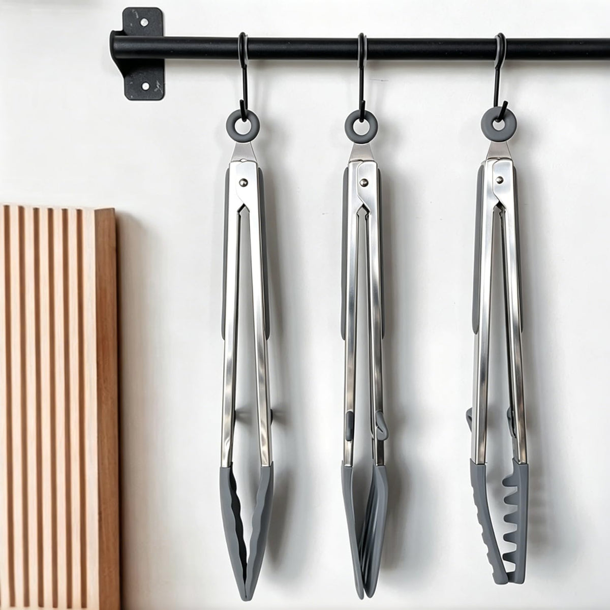 12" Kitchen Tongs for cooking with Silicone Tips, 3Pcs Serving Tongs, Grey