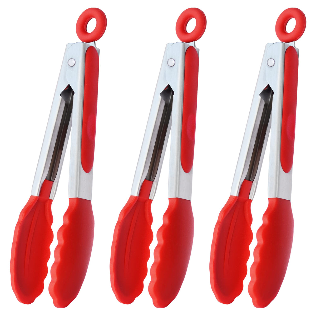 HINMAY Small Serving Tongs with Silicone Tips 7-Inch Mini Tongs, Set of 3 (Pink)