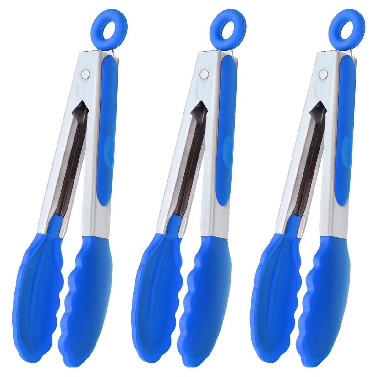 HINMAY Small Silicone Tongs 7-Inch Mini Serving Tongs, Set of 3 (Black Gray White)