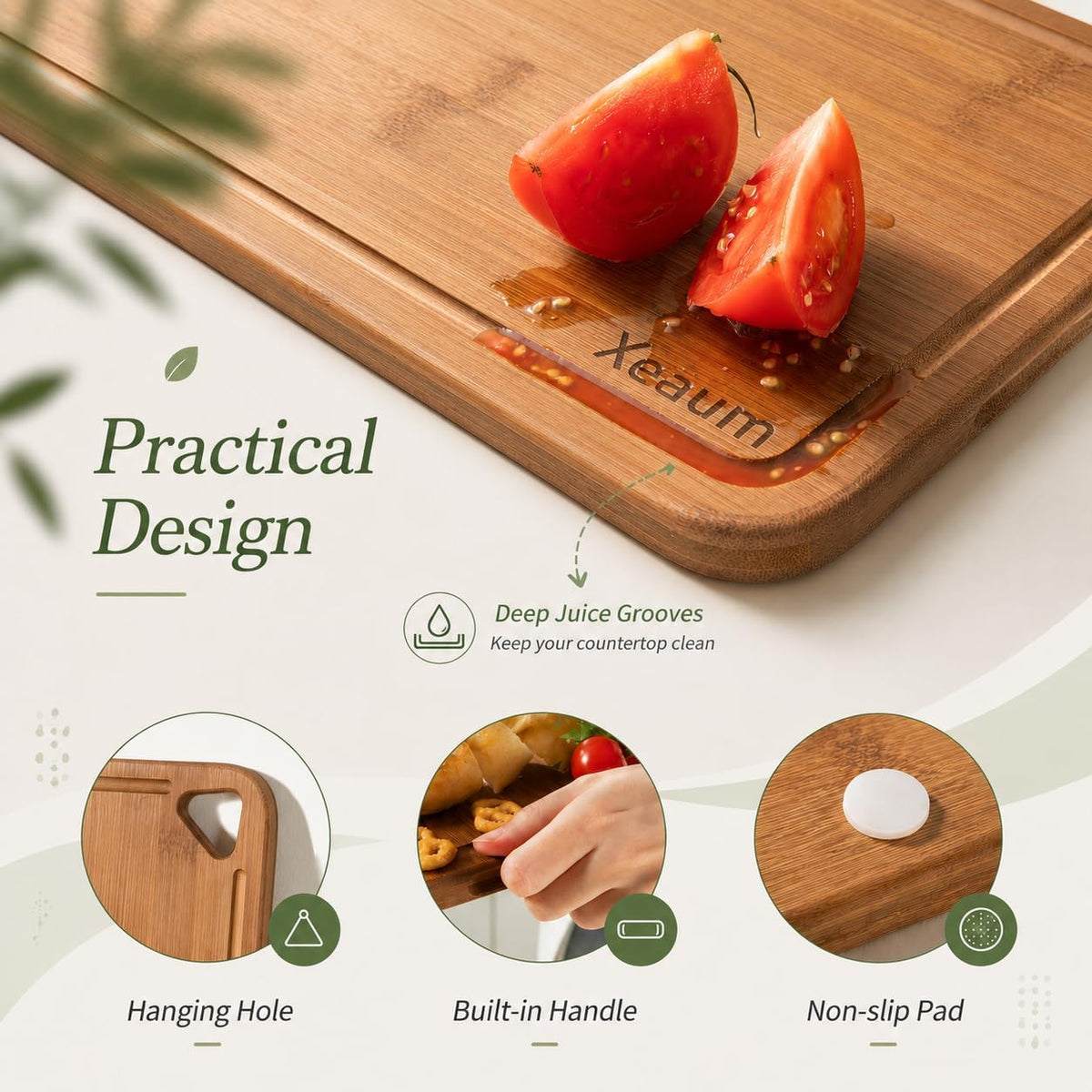 Bamboo Cutting Board 3-Piece Wooden Bread Boards for kitchen