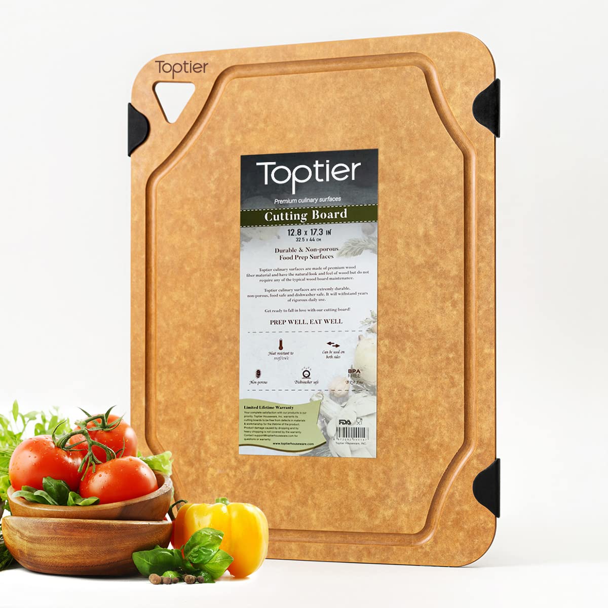 Toptier Wood Fiber Cutting Board for Kitchen - Non-Slip, Reversible, Eco-Friendly, Small 11.5 x 9.25-inch Chopping Board, Natural Slate
