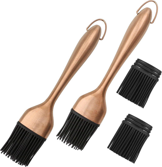 2Pcs Silicone Basting Brush Grilling with 2 Backup Heads, Stainless Steel Handles, No Shed Bristles, Heat Resistant Dishwasher Safe for Pastry, Sauce, Oil, BBQ Grill, Kitchen, Cooking & Marinating