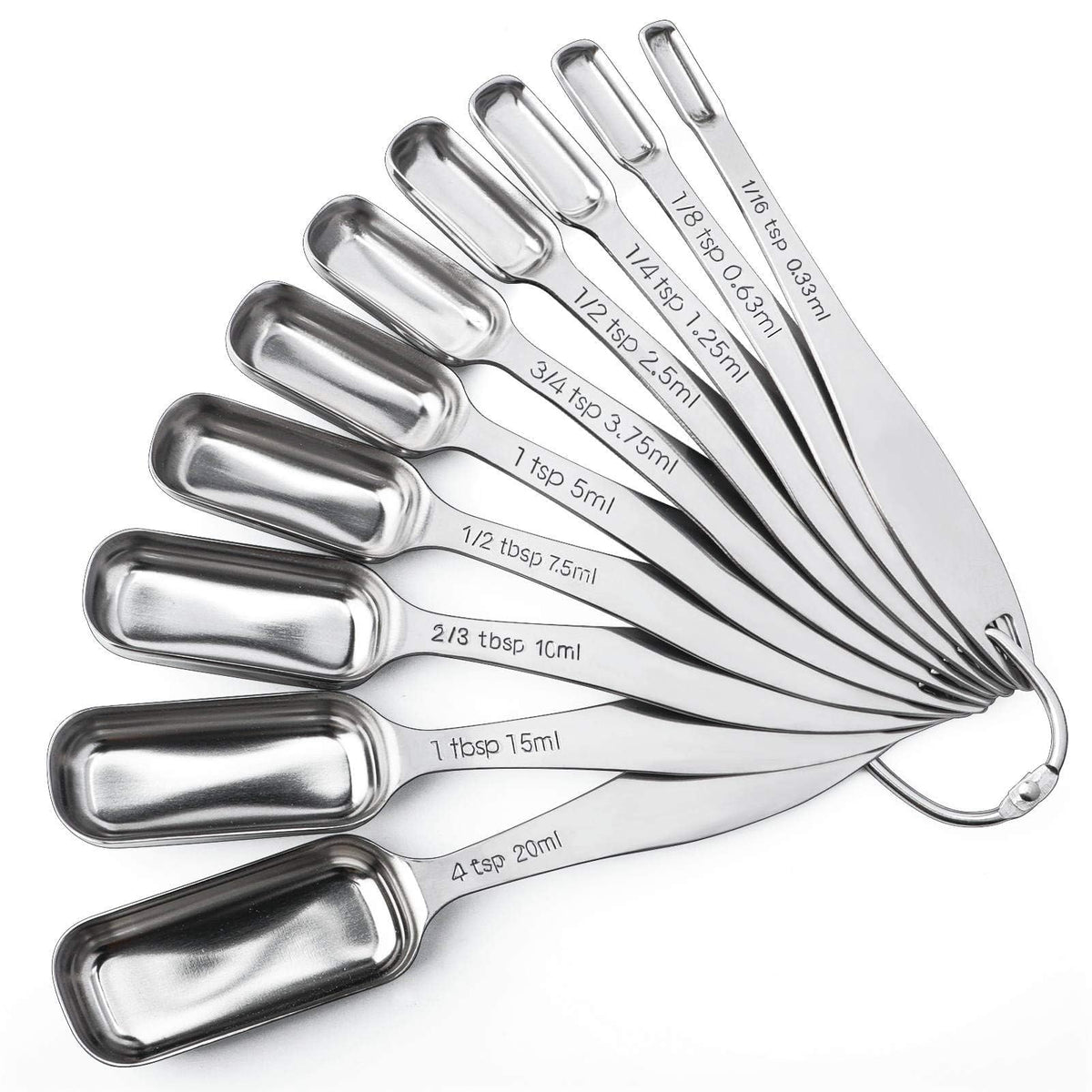 FANGSUN Stainless Steel Measuring Spoons Set of 10, Narrow Design