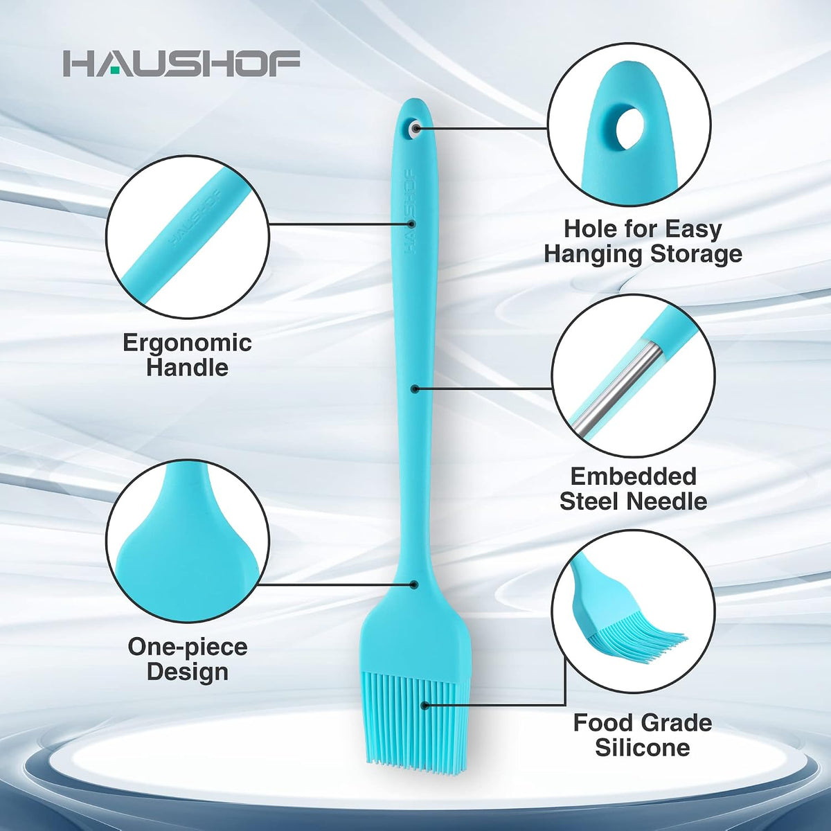 HAUSHOF Silicone Basting Pastry Brush, One-Piece Pastry Brush Set