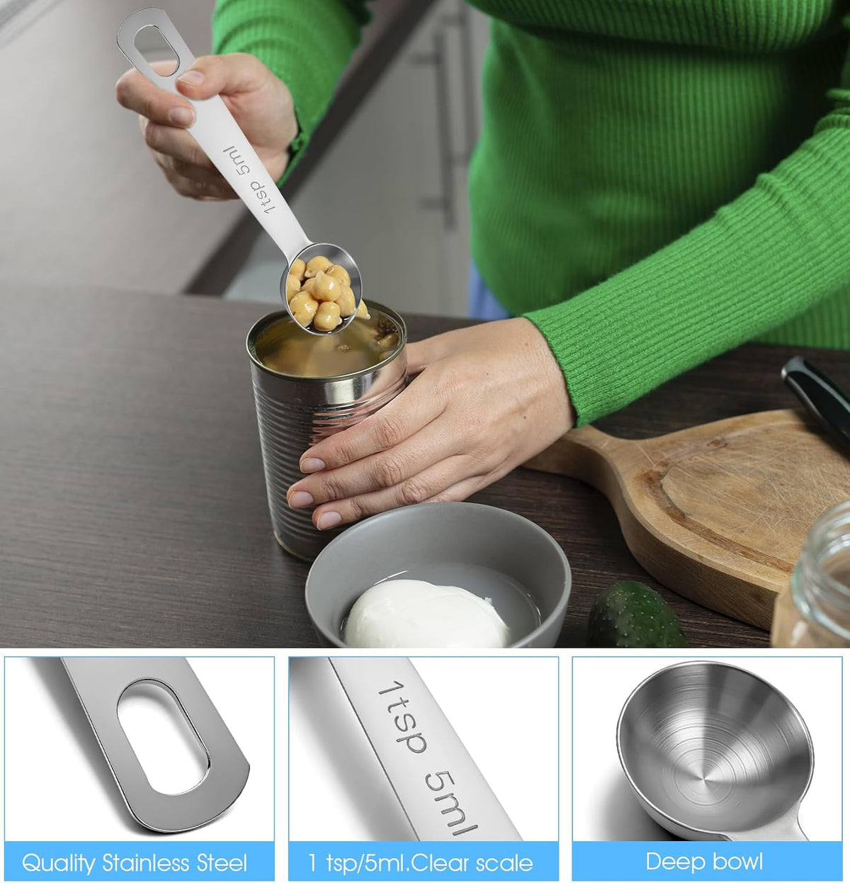 1 Teaspoon Measuring Spoons, 3Pcs Stainless Steel Kitchen Tools for Precise Cooking, Baking and Spices Measurement, 5ml