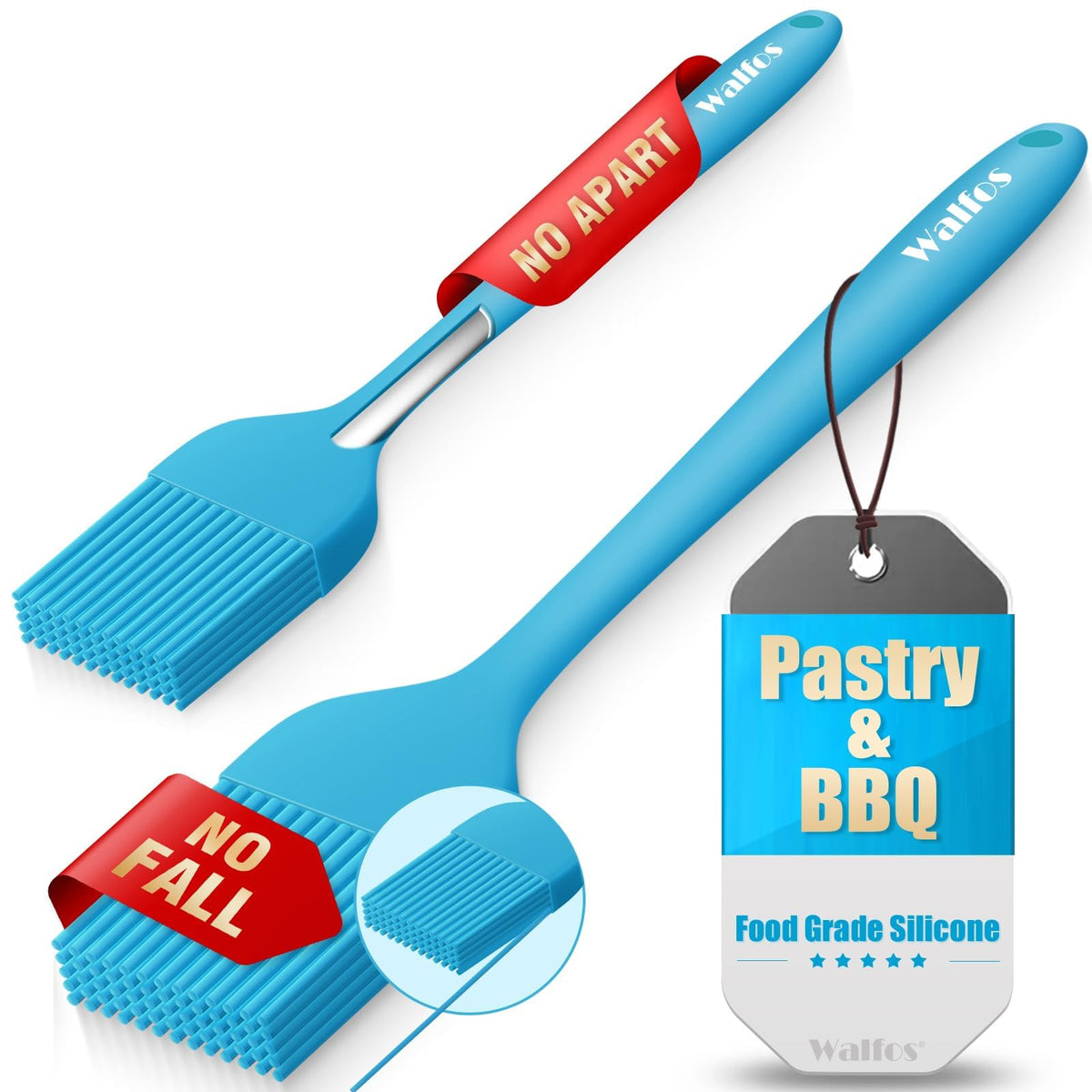 Walfos 600℉ Heat Resistasnt Pastry Brushes, BPA Free Silicone Basting Brush for Cooking, Spread Oil Butter Sauce for Baking Kitchen BBQ Grill, Dishwasher Safe, 2 Size (Large and Samll)