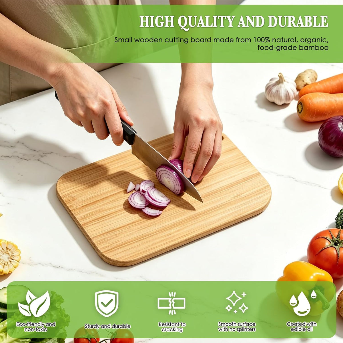 2 Pack Small Cutting Boards for Kitchen 8.6’’ x 6’’, Small Wooden Cutting Board Bamboo, Mini Cutting Board, Easy to Clean, Can be Hung, for Camping Vegetables, Fruit, Bread, Meat, Cheese (BPA Free)