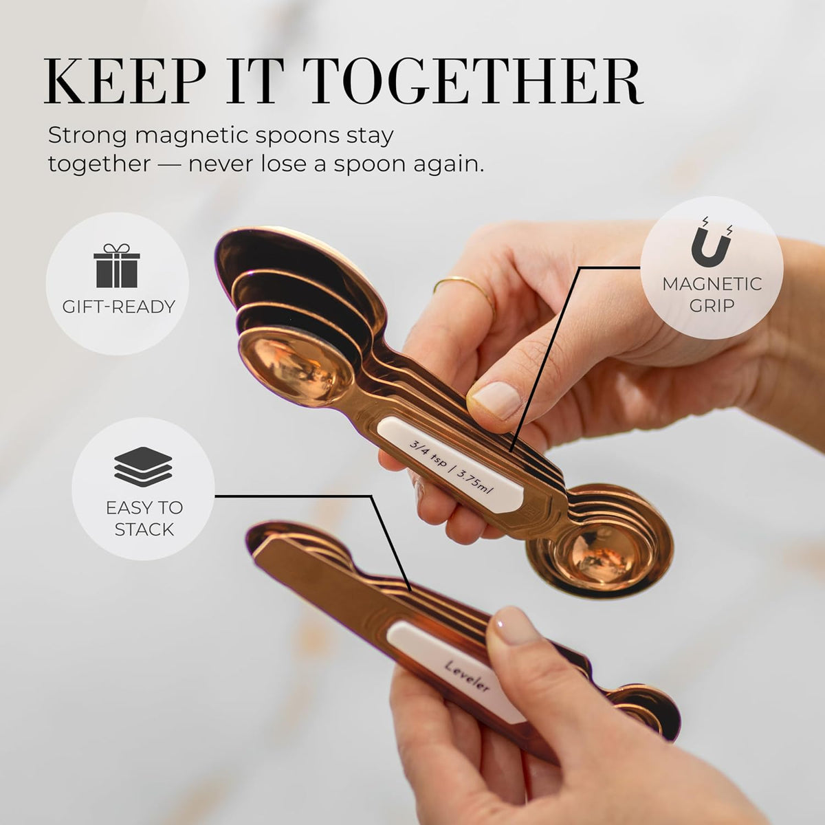 Styled Settings Copper Measuring Spoons Set with Leveler, 8-Piece