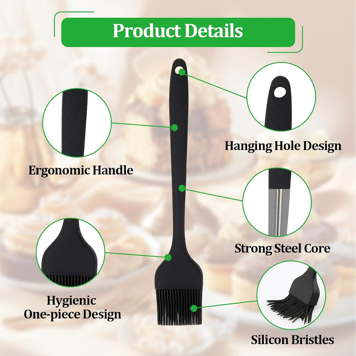 3 PCS Silicone Basting Pastry Brush,Heat Resistant Cooking Brush for Oil Butter Sauce,Premium Cooking Brush for Sauce Marinade Meat Glazing
