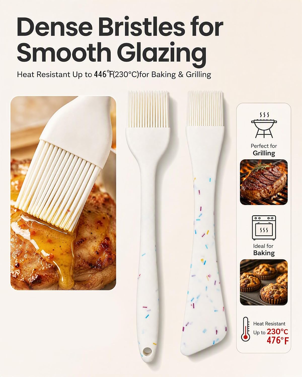 Silicone Basting Brush with Spatula, 2Pcs Heat Resistant Basting Brushes