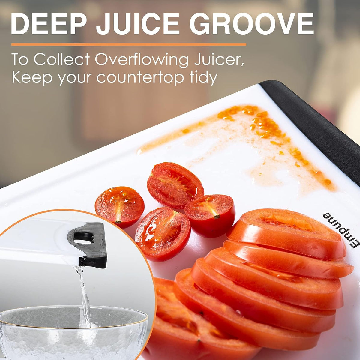 Empune BPA-Free Plastic Cutting Board for Kitchen with Juice Grooves, Extra Large Dishwasher Safe Cutting Boards Set of 4 with Handles, Thick Non-Slip Chopping Board for Meat, Fruit and Chicken, Black