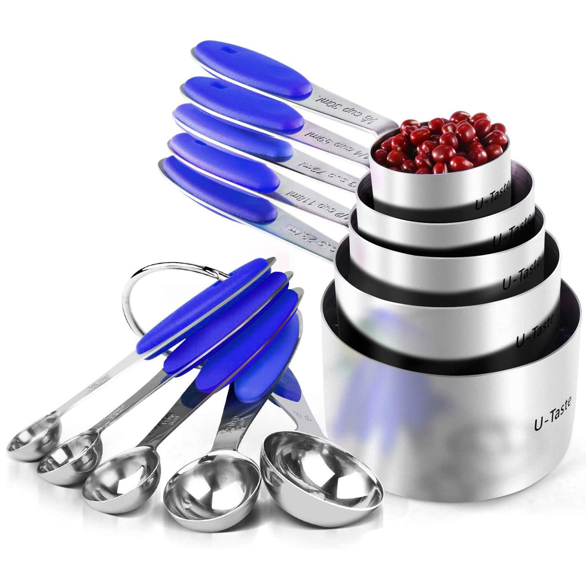 U-Taste Measuring Cups Spoons Set, 18/8 Stainless Steel, 10Pcs, Black