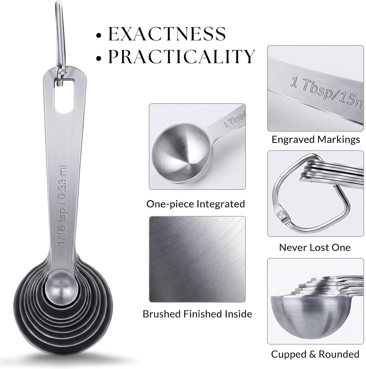 14PCS Measuring Spoons Set, 1 tbsp, 1/2 tbsp, and 1-1/16tsp Stainless Steel Measuring Spoons for Cooking Baking Spice Jars and Liquid Ingredients