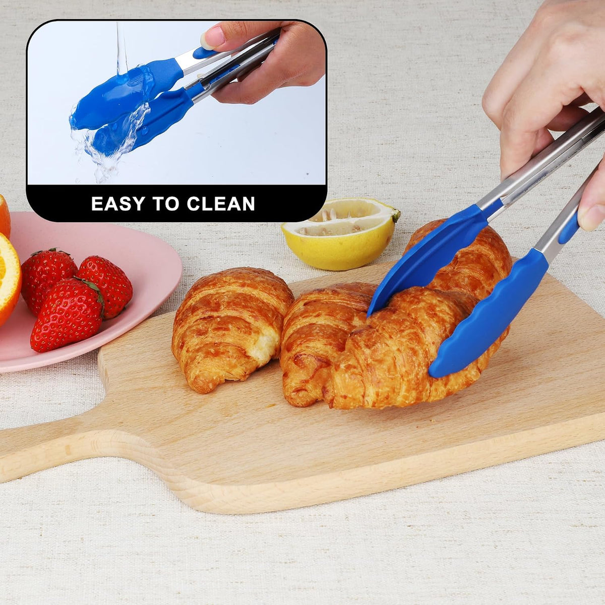 HOTEC Small Silicone Kitchen Tongs 7-Inch Mini Serving Tongs, Set of 3