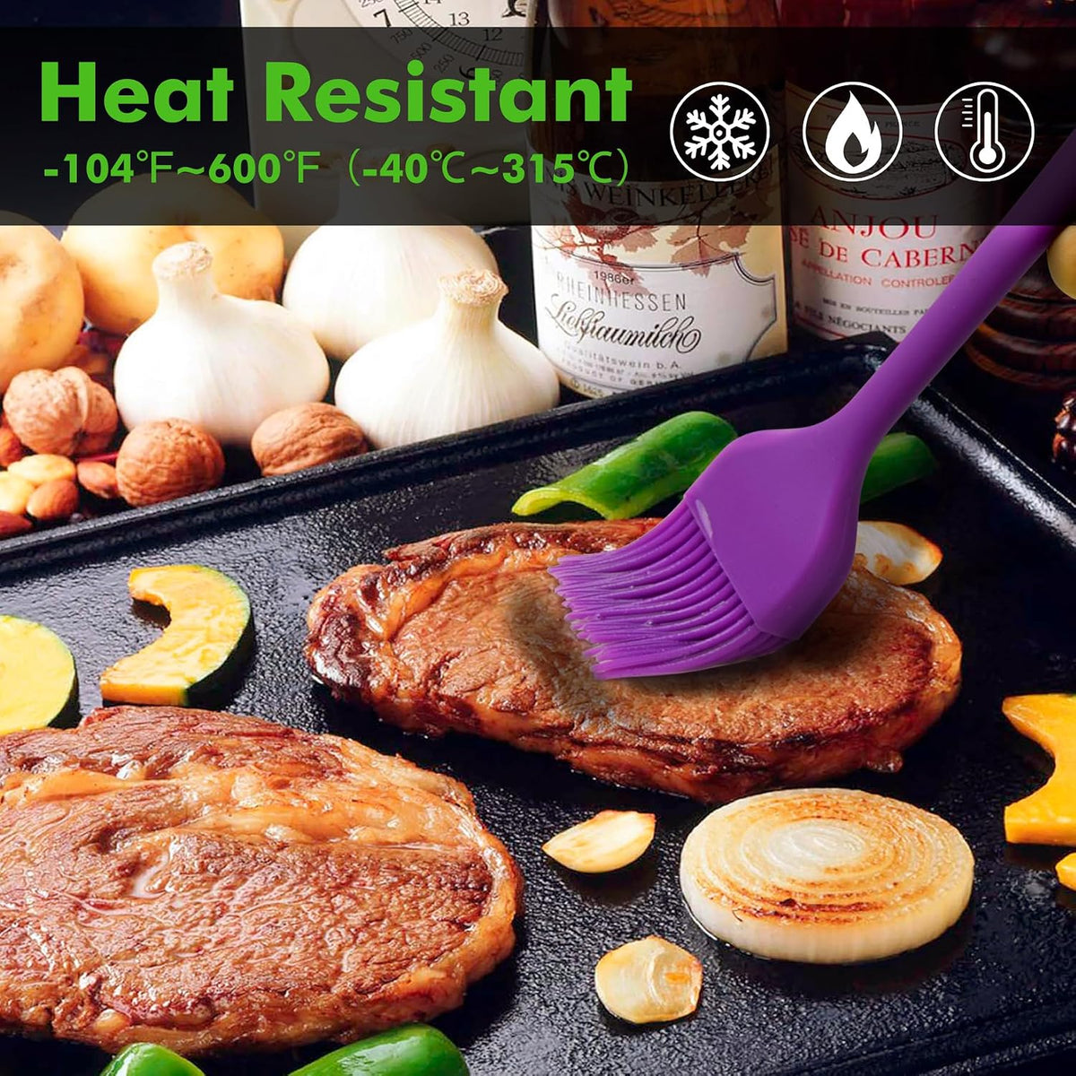 HOTEC 600°F Heat Resistant Silicone Basting &Pastry Brushes, Purple 2