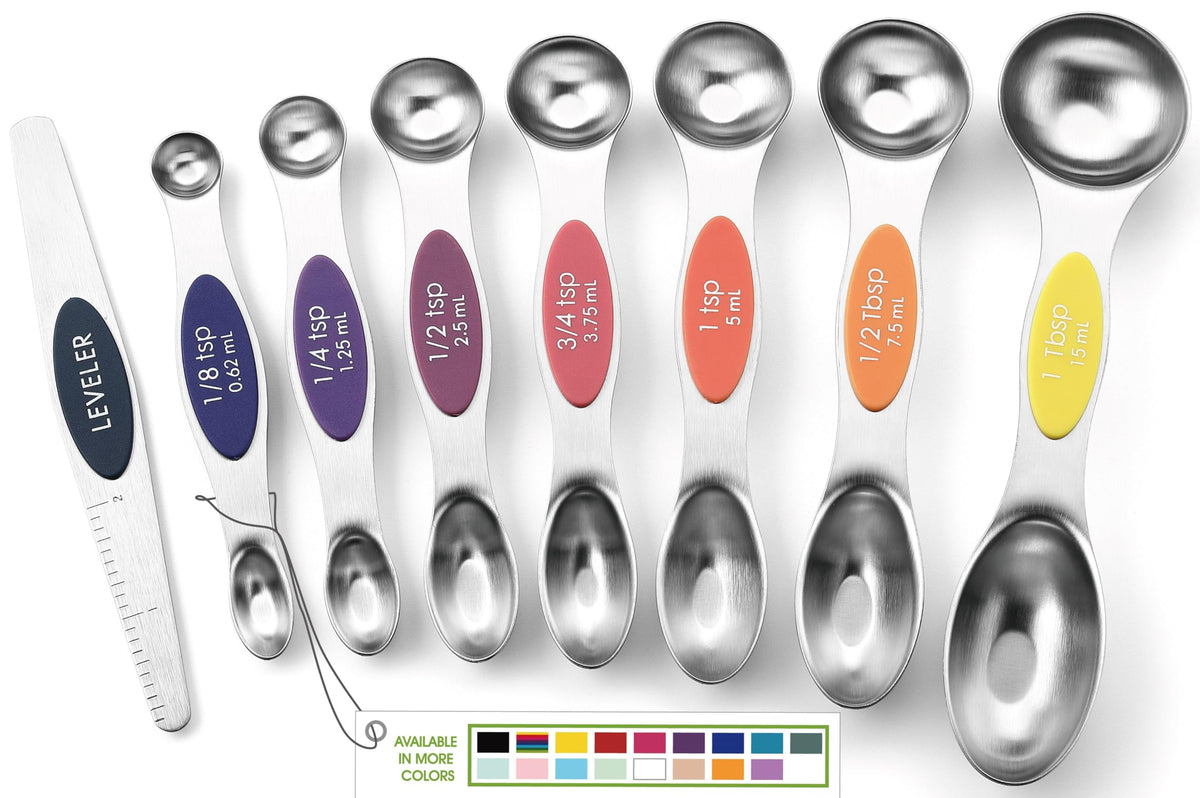 Spring Chef Stainless Steel Magnetic Measuring Spoons Set of 8, Pine Green