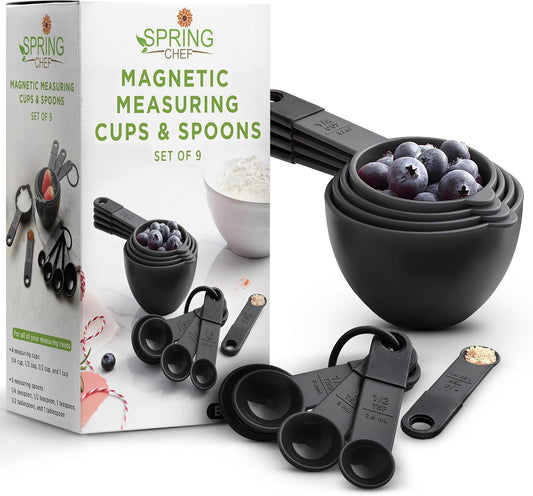 Spring Chef Black Magnetic Measuring Cups & Spoons - 9 pcs - Nesting Design