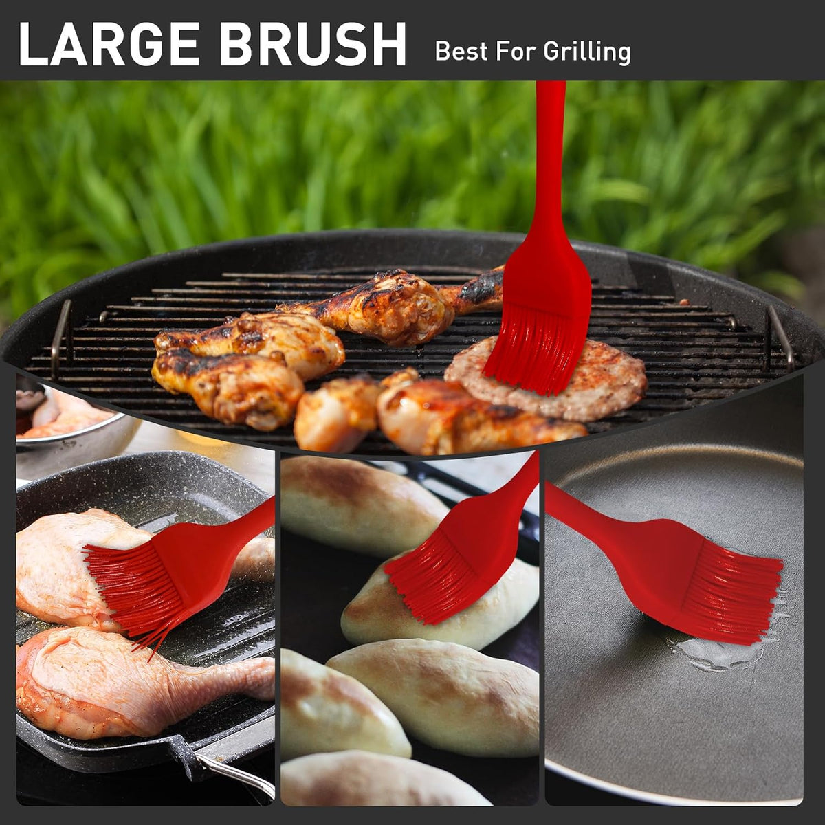 Begonia Silicone Basting Pastry Brush,2pcs 10+8 inch BBQ Sauce Brush,Red