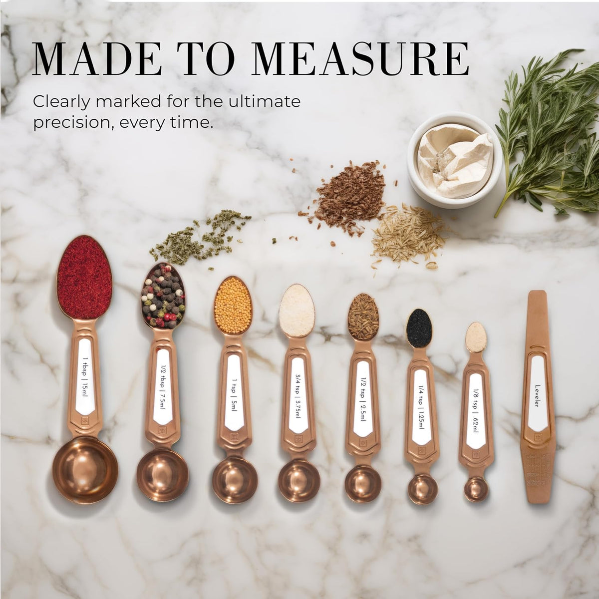 Styled Settings Copper Measuring Spoons Set with Leveler, 8-Piece