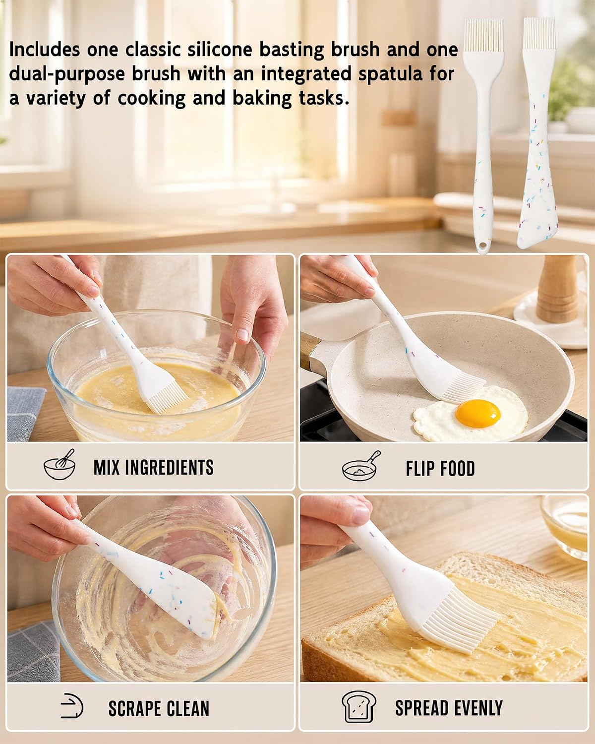 Silicone Basting Brush with Spatula, 2Pcs Heat Resistant Basting Brushes