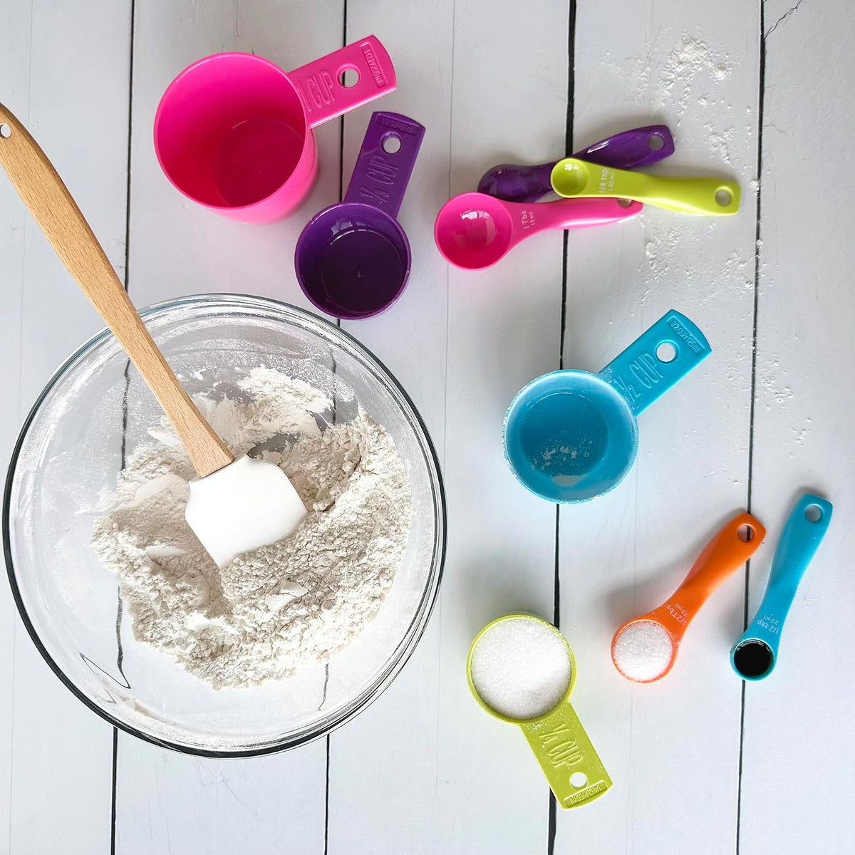 R&M Colorful Measuring Spoons 5-Piece Set – Plastic Nesting Measuring Spoon Set with Tablespoon & Teaspoon Sizes for Cooking & Baking