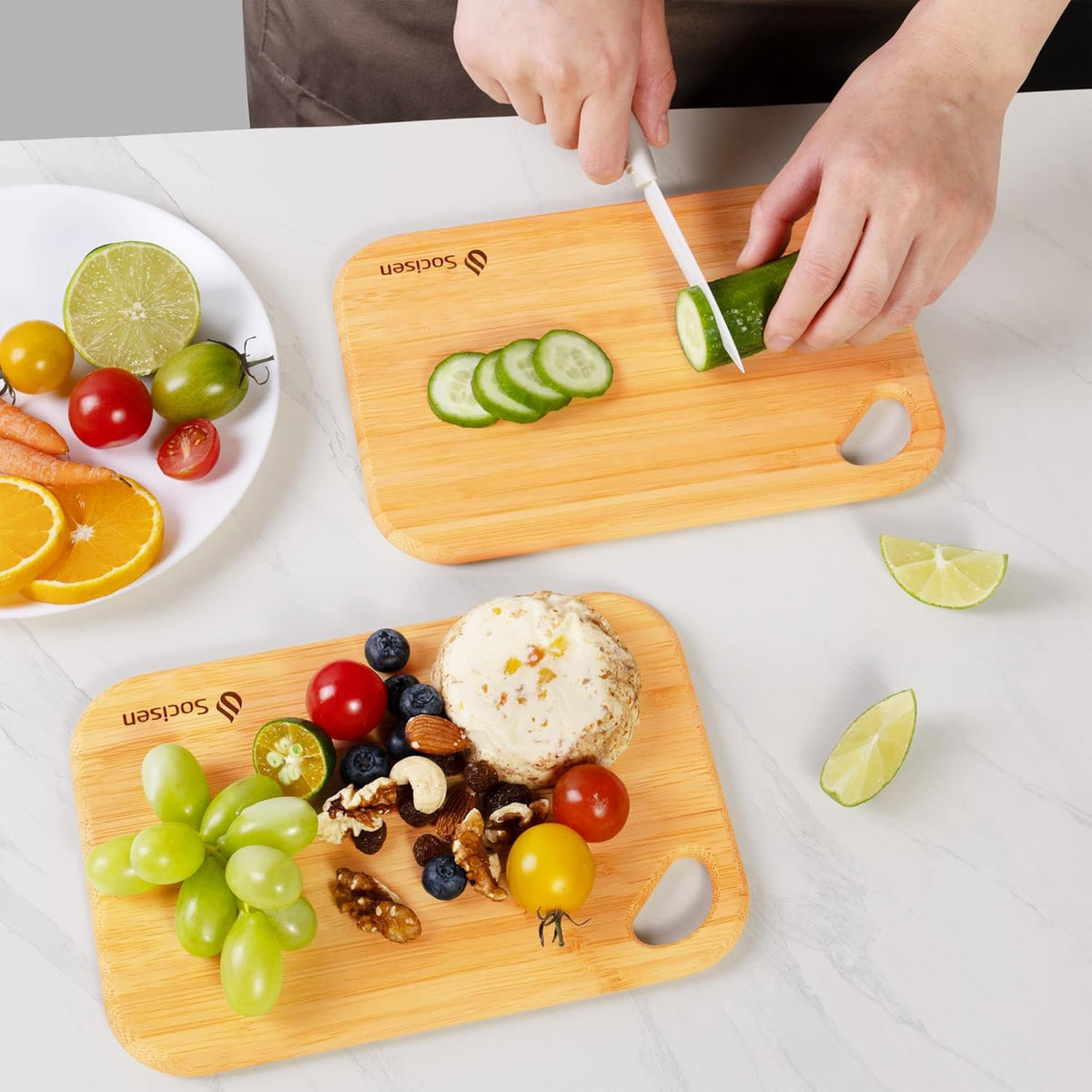 2 Pack Small Bamboo Wood Cutting Board for Kitchen 8.6" x 6" Mini Wooden Charcuterie Boards Lightweight Chopping Board Non Toxic Serving Board Tiny Chef Set Camping Fruit Lemon Sandwich Cheese Board