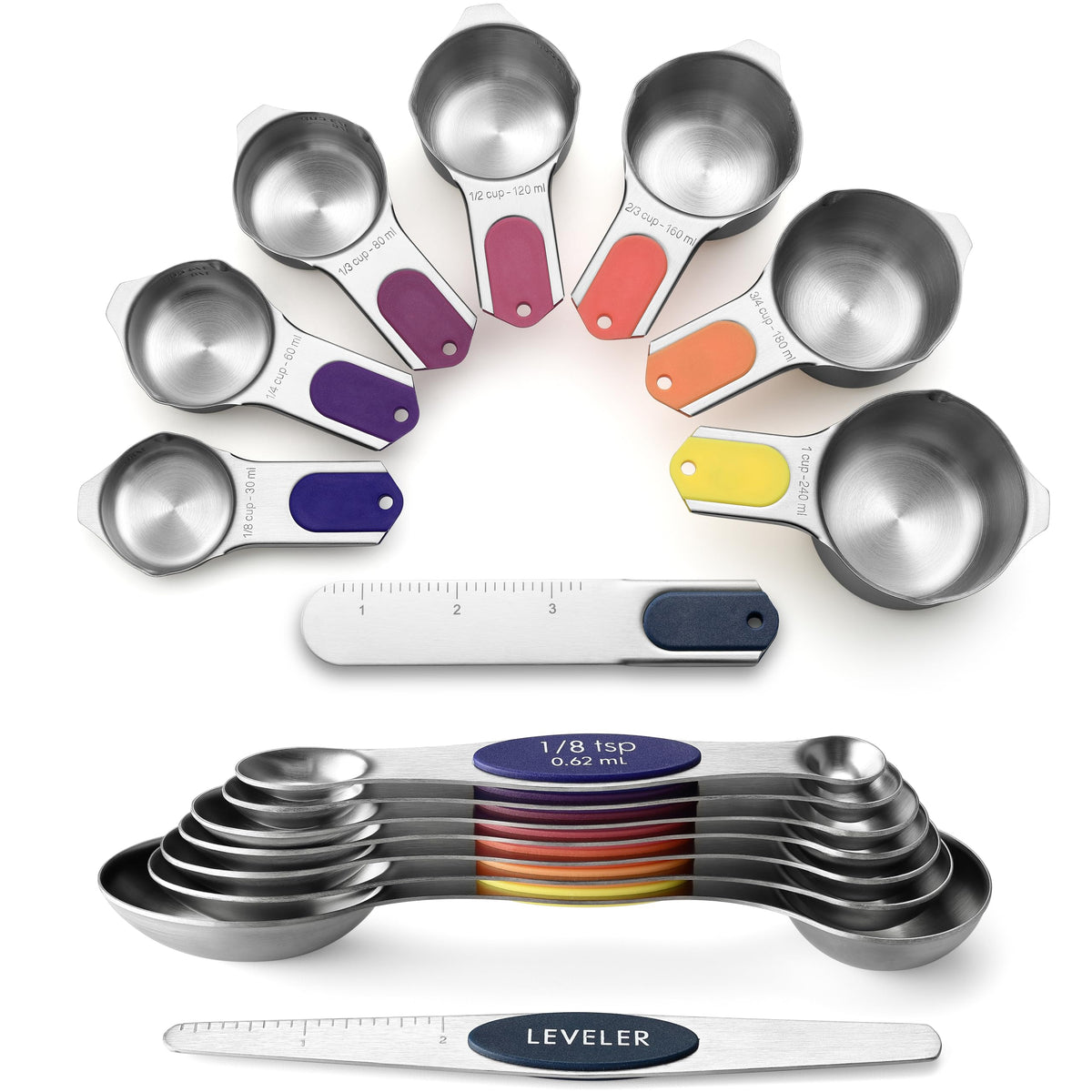Spring Chef Magnetic Measuring Cups & Spoons Set of 9 with Leveler, Black