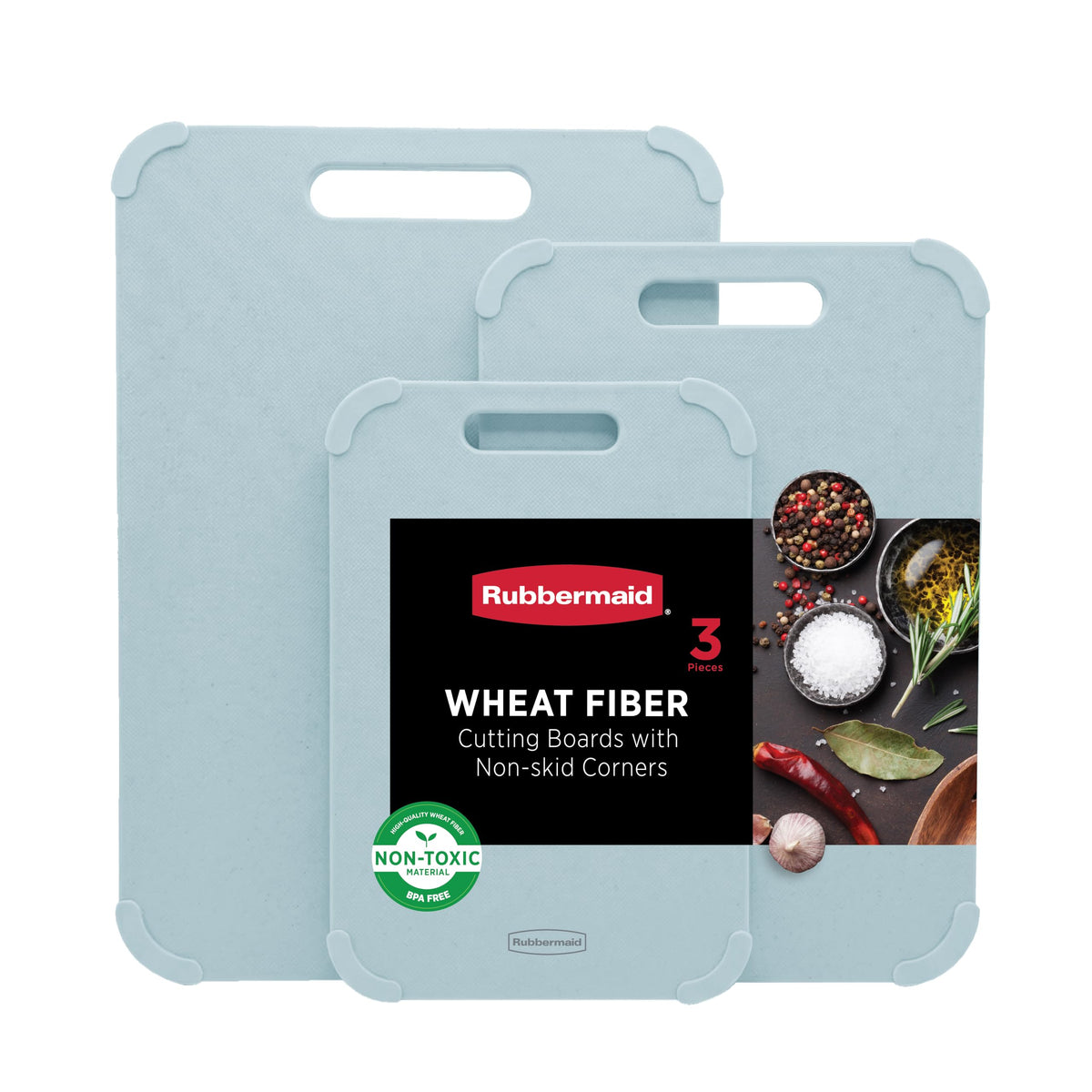 Rubbermaid 3pc Reversible Wheat Fiber Cutting Board Set | BPA Free Non Toxic Cutting Boards for Kitchen – Dishwasher Safe, Non-Slip Corners & Lightweight | For Meat, Veggies & Fruits