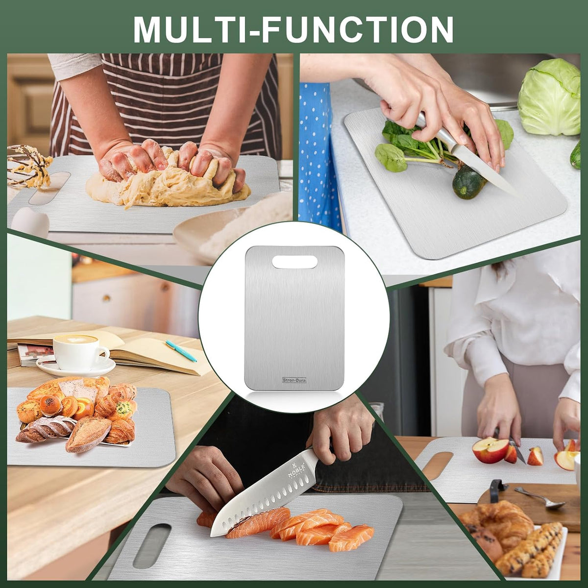 Stron-Dura Cutting Board, Stainless Steel Cutting Board, Foodgrade Cutting Boards for Kitchen, Double Side Use, Odor free, M, 13.4" * 9"