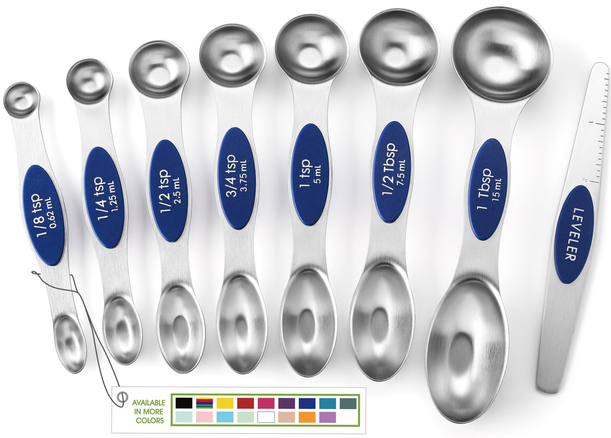 Spring Chef Stainless Steel Magnetic Measuring Spoons Set of 8, Pine Green
