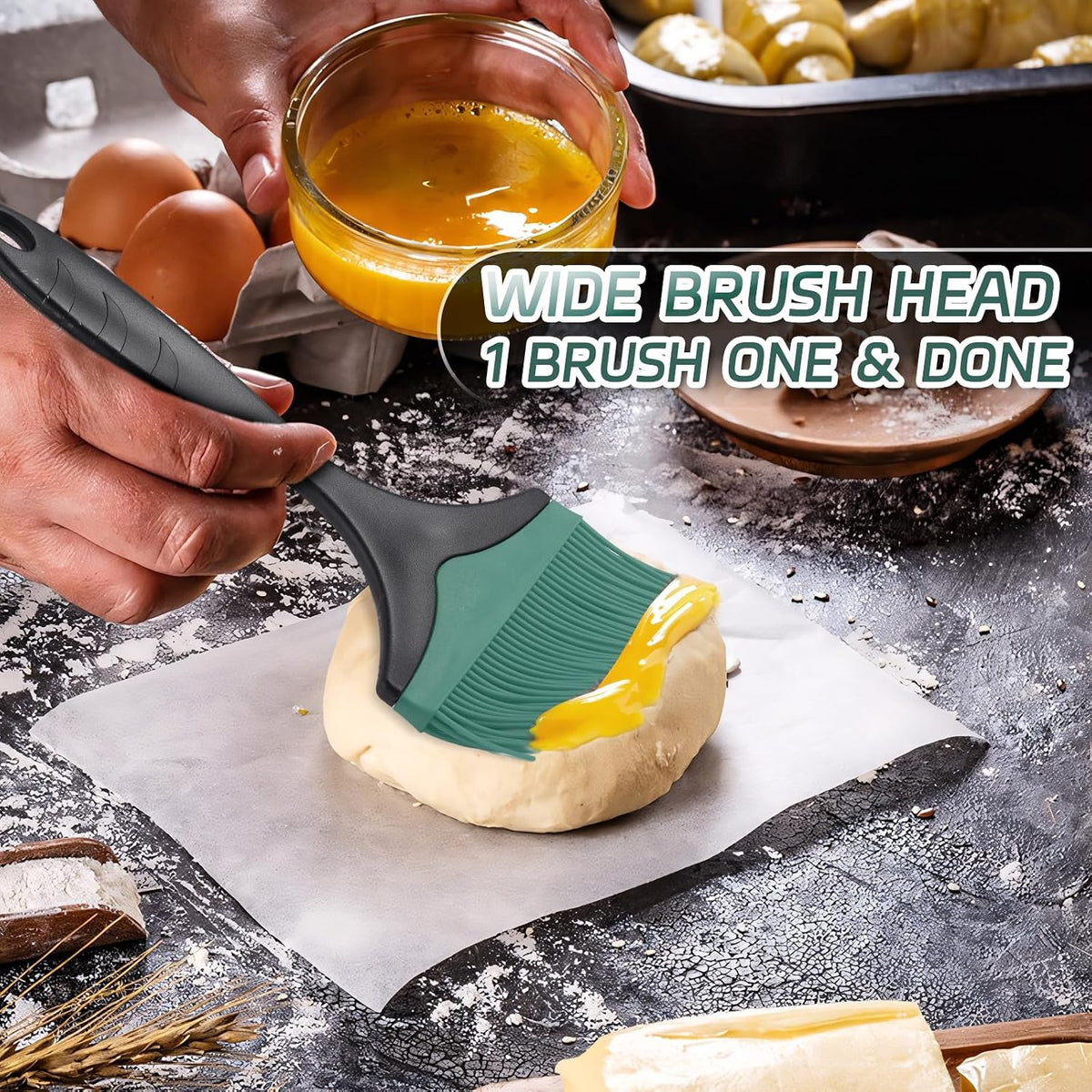 Large Silicone Grill Basting Brush - 3.95inch Extra Wide Silicone Basting Brush for Grilling,Heat Resistant Brushes Spread Oil Butter Sauce for Cooking Baking BBQ,Dishwasher Safe（Green 2）