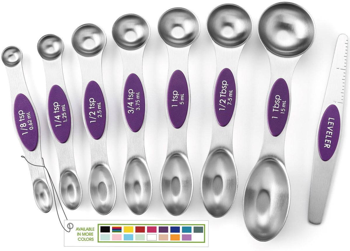 Spring Chef Stainless Steel Magnetic Measuring Spoons Set of 8, Pine Green