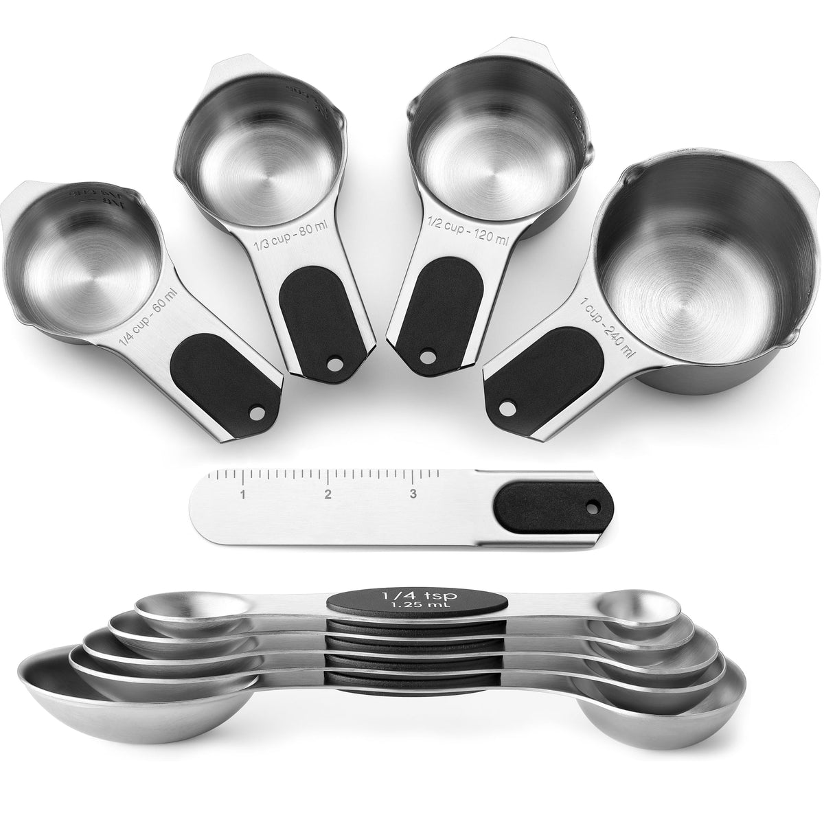 Spring Chef Magnetic Measuring Cups & Spoons Set of 9 with Leveler, Black