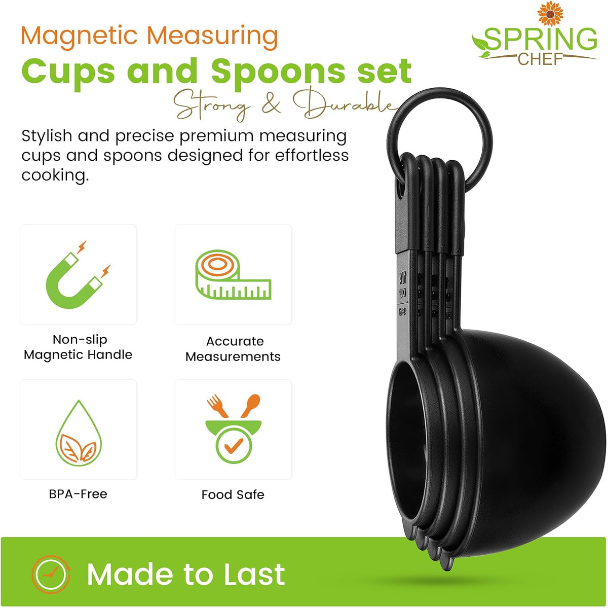 Spring Chef Black Magnetic Measuring Cups & Spoons - 9 pcs - Nesting Design