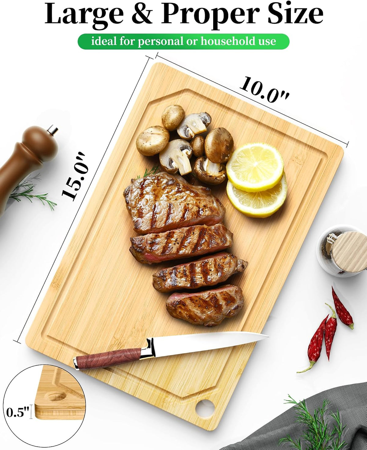 Kitsure Bamboo Cutting Board for Kitchen, Large, Natural