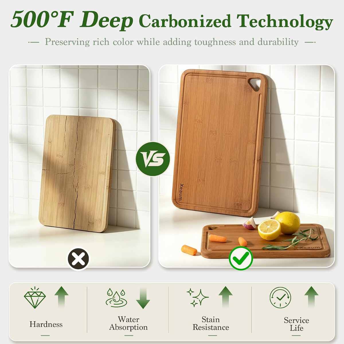 Bamboo Cutting Board 3-Piece Wooden Bread Boards for kitchen