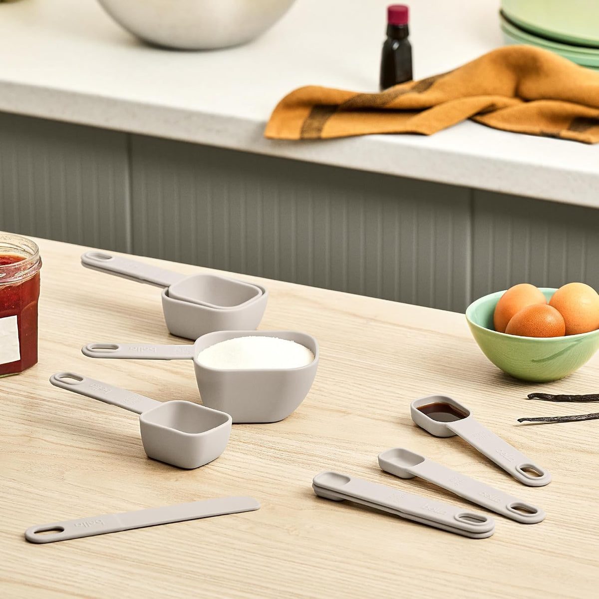 bella 9 Pc Nested Measuring Cup & Spoon Set, BPA & BPS-free nylon, Oatmilk