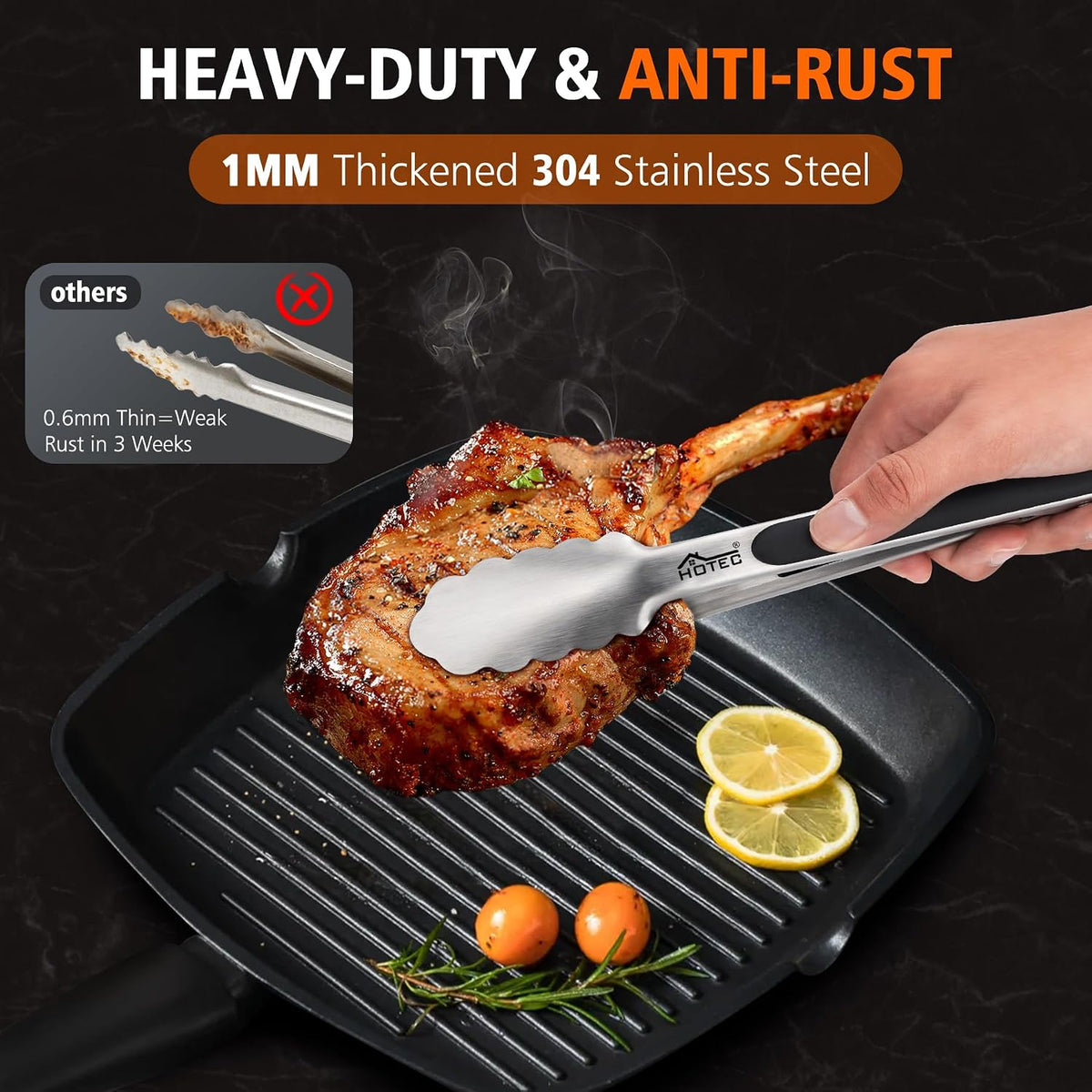 Hotec Tongs for Cooking Premium Stainless Steel Kitchen Tongs Set of 2-12"