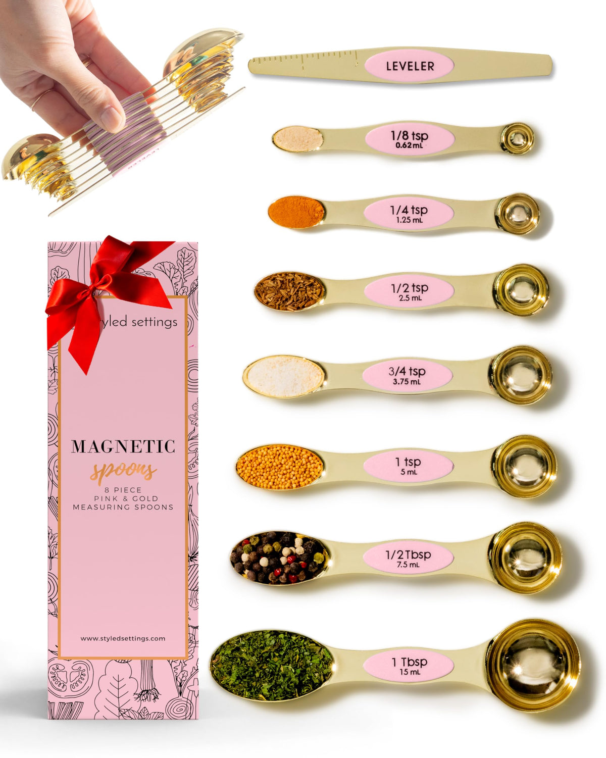 Styled Settings Magnetic Measuring Spoons Set, Gold
