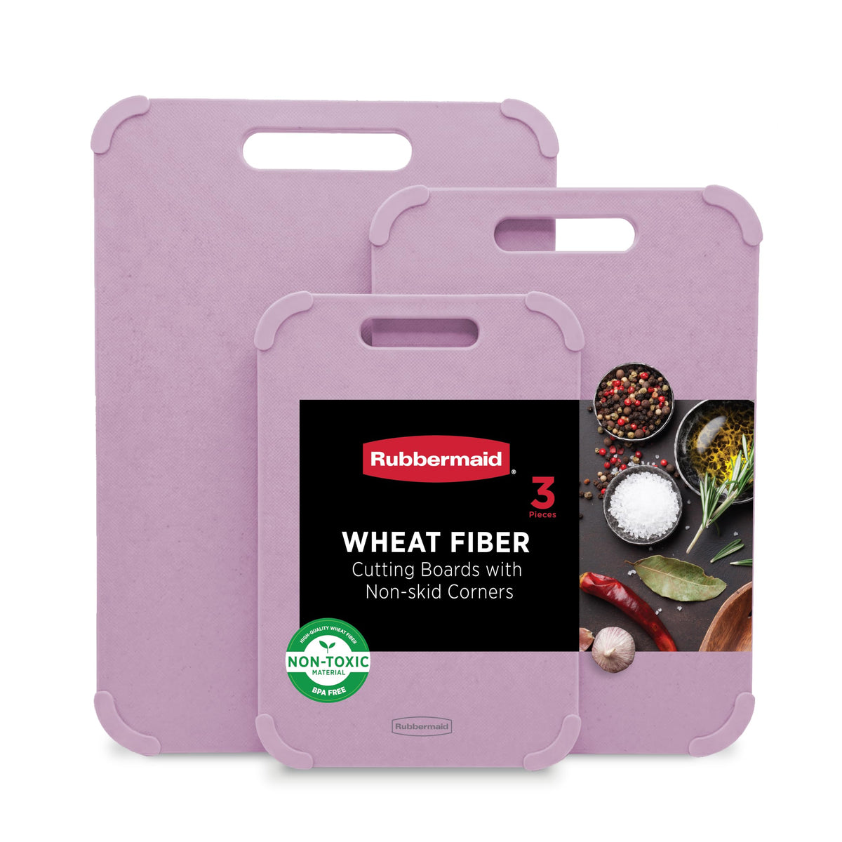 Rubbermaid 3pc Reversible Wheat Fiber Cutting Board Set | BPA Free Non Toxic Cutting Boards for Kitchen – Dishwasher Safe, Non-Slip Corners & Lightweight | For Meat, Veggies & Fruits
