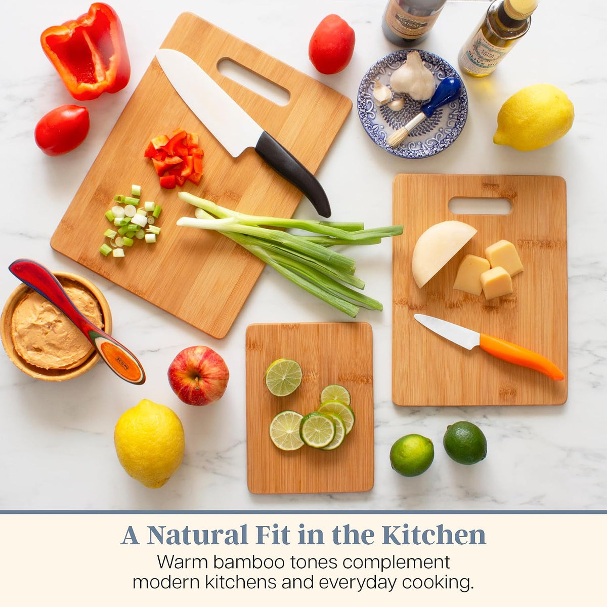 Totally Bamboo Cutting Board Set, 3 Reversible Cutting Boards for Kitchen