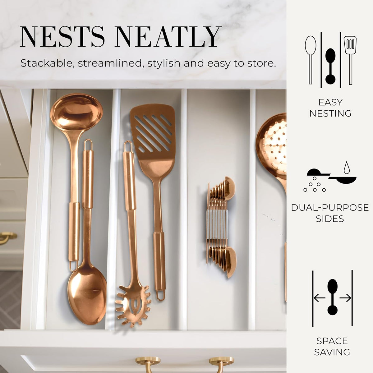 Styled Settings Copper Measuring Spoons Set with Leveler, 8-Piece