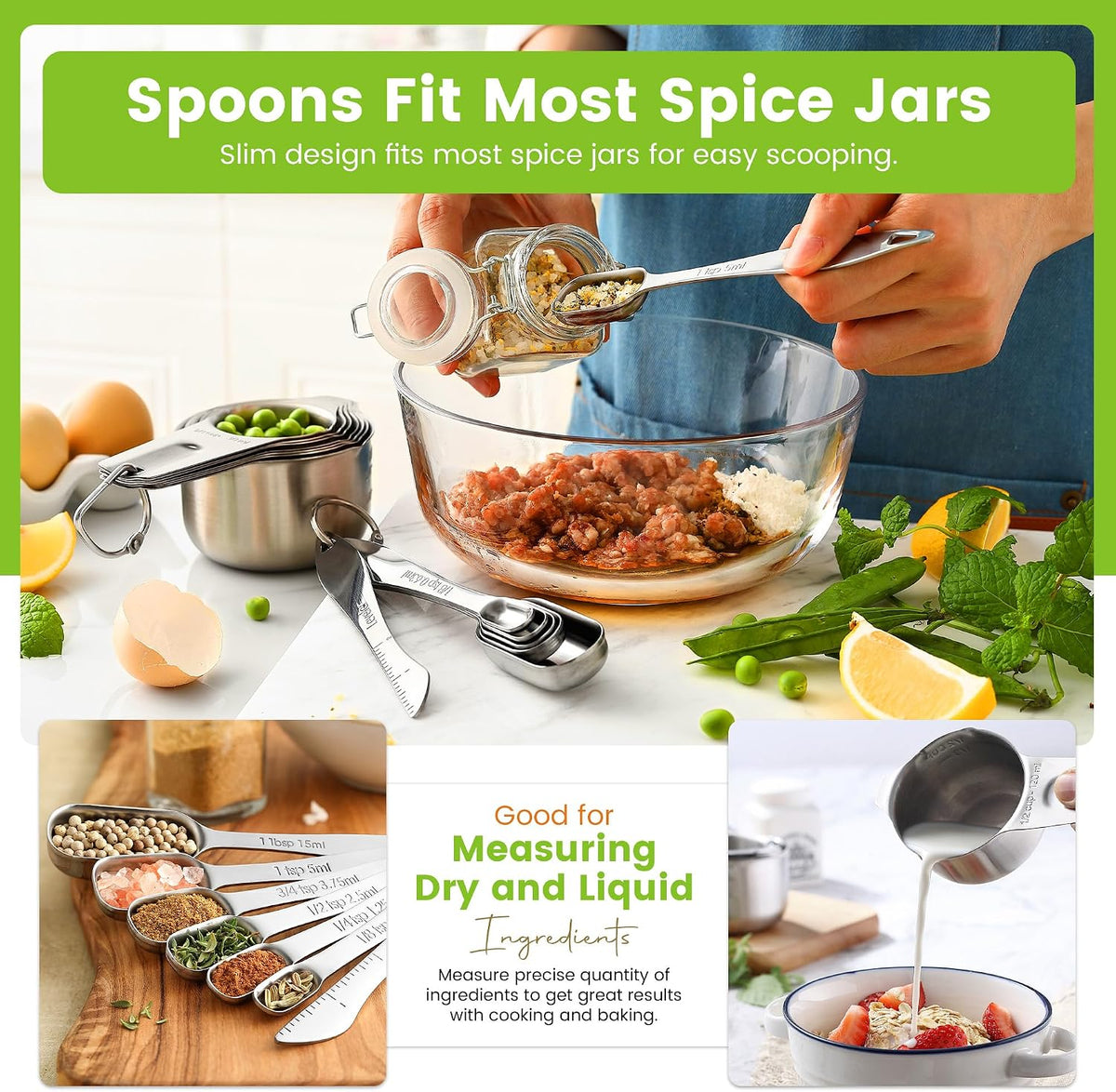 Spring Chef Stainless Steel Measuring Cups and Spoons Set of 14 w/Leveler