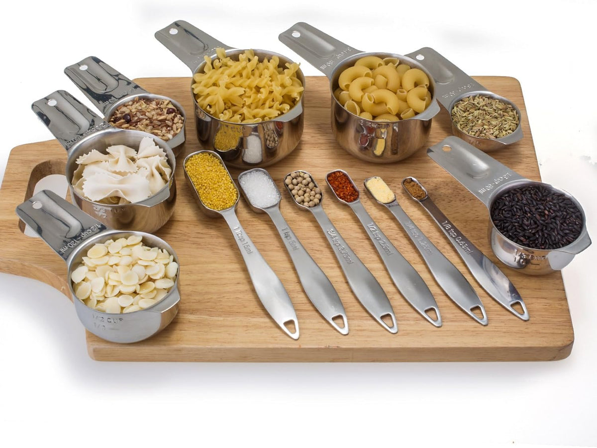 13-Piece Measuring Cups and Spoons Set, 18/8 Stainless Steel, Silver