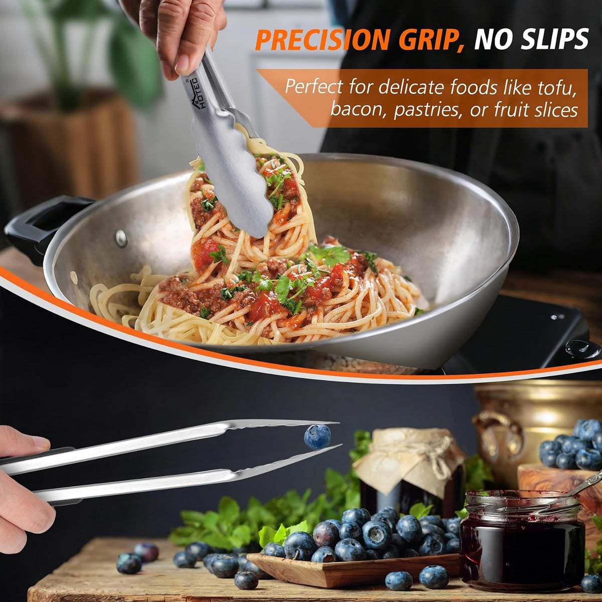 Hotec Tongs for Cooking Premium Stainless Steel Kitchen Tongs Set of 2-12"
